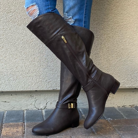 Texas Brown OTK Flat Riding Boots w Gold Detail - Picture 5 of 8